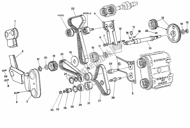 All parts for the Timing Belt of the Ducati Superbike 916 SPS 1997